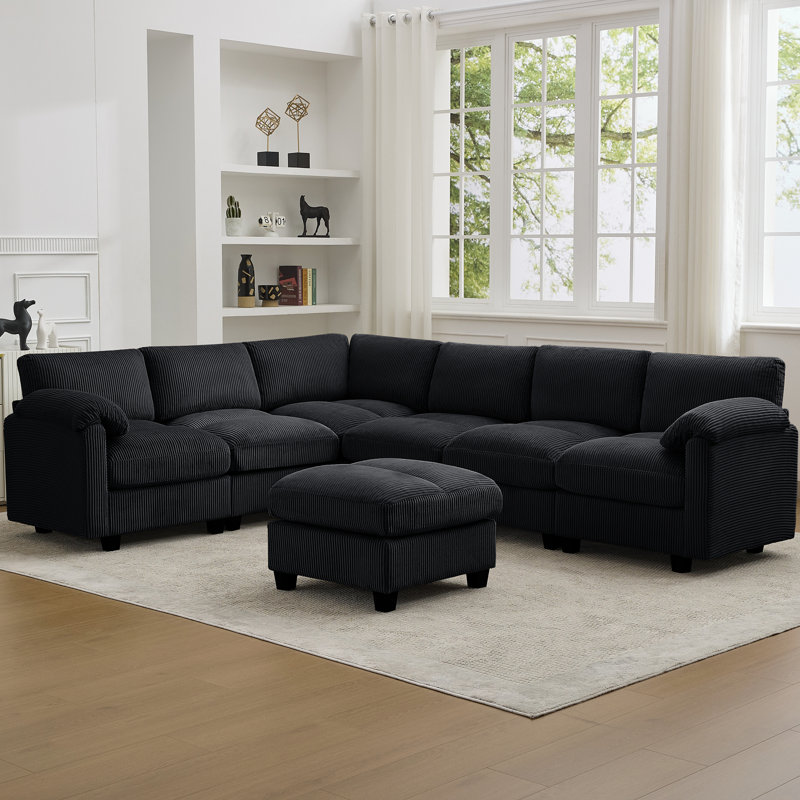 Canapé modulaire 7 places avec accoudoirs coussinés 7 places, Chenille noir, H 31,9 po x l 113,8 po x P 26,8 po