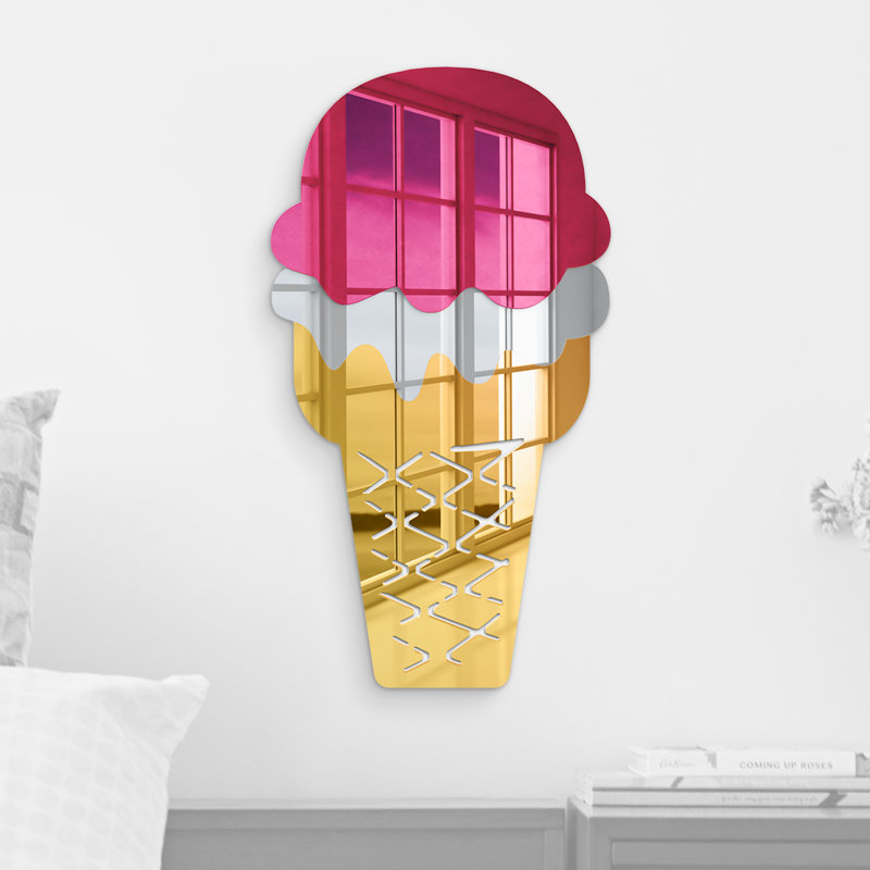 Décoration murale double crème glacée avec gaufrette, H 22 po x l 12 po x P 1 po, Rose / blanc / jaune