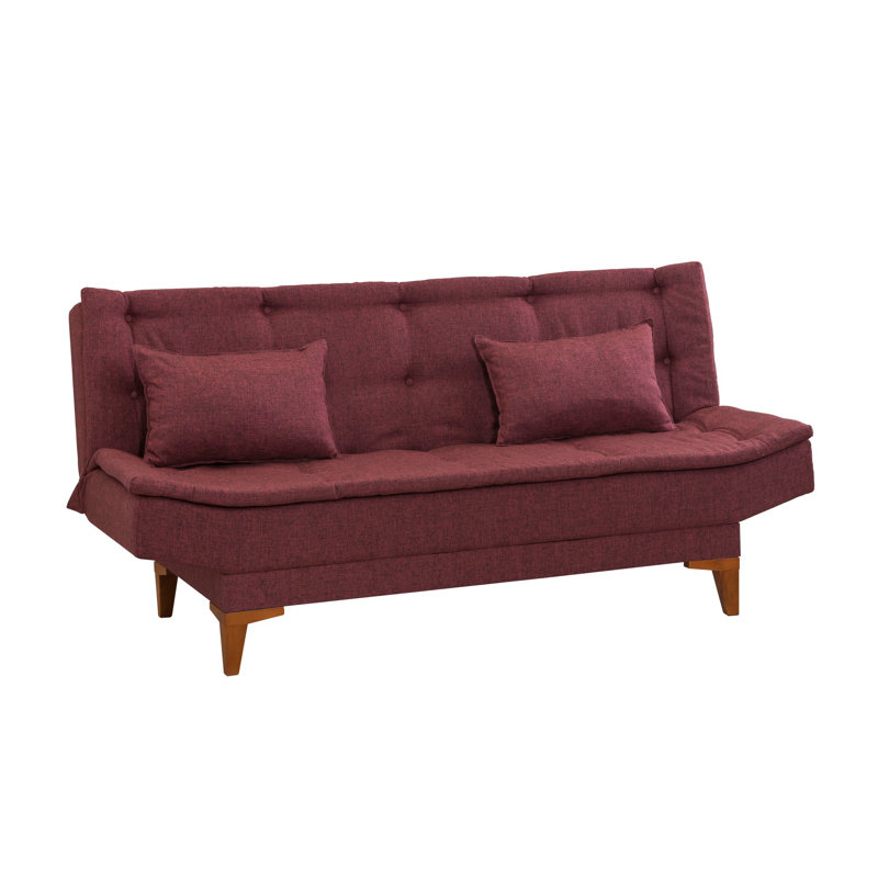 Twin 73.2" Wide Split Back Convertible Sofa, Claret Red Polyurethane