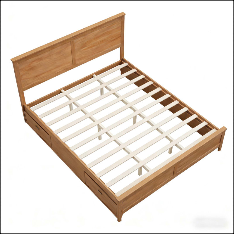 Lit plateforme moderne en bois massif avec support de lattes en bois robuste, aucun sommier requis, Très grand lit