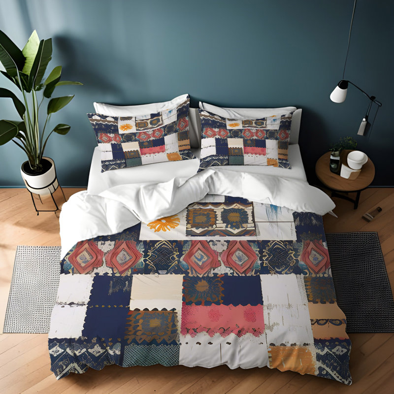 Polyester Patchwork Duvet Cover, Queen Duvet Cover + 2 Queen Shams