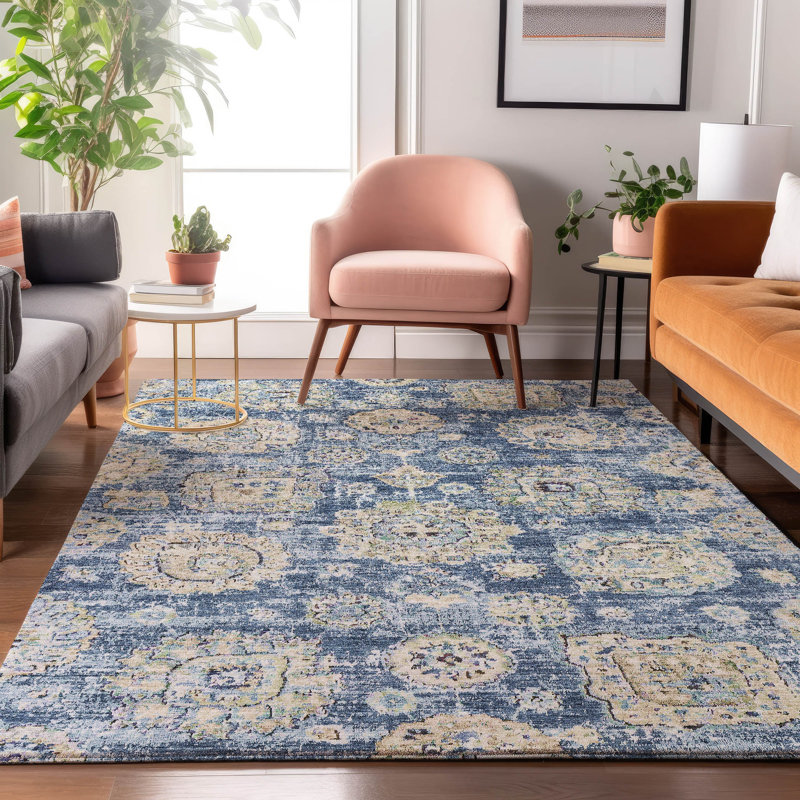 Red Floral Synthetic Washable Non-slip 5' x 7' Rug