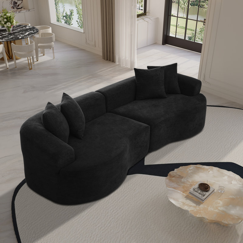 Canapé modulaire incurvé chenille 3 places Chenille, Chenille noir
