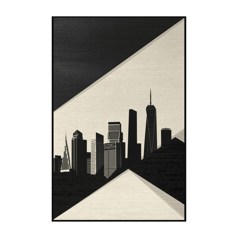 Machine Washable Paizlei Johannesburg Skyline Modern & Contemporary Geometric Rug in Beige – Black Binding, 2x4