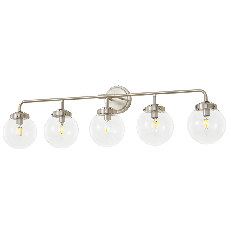 Luminaire de salle de bain à intensité variable avec abat-jour en verre soufflé à la main Karlei, 5, Nickel, Transparent