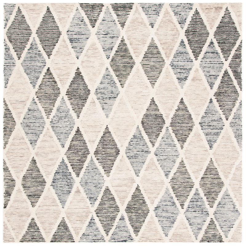 Milladore Precious Hand Tufted Wool/Cotton Geometric Rug in Blue/Beige, Square 6'