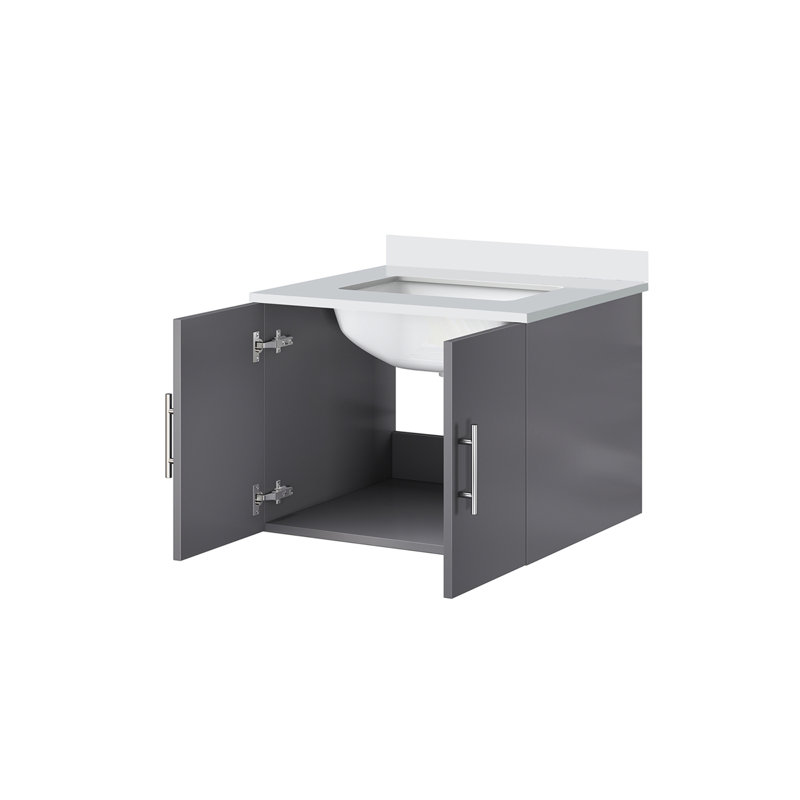 Meuble-lavabo compact avec comptoir en quartz blanc, Gris foncé