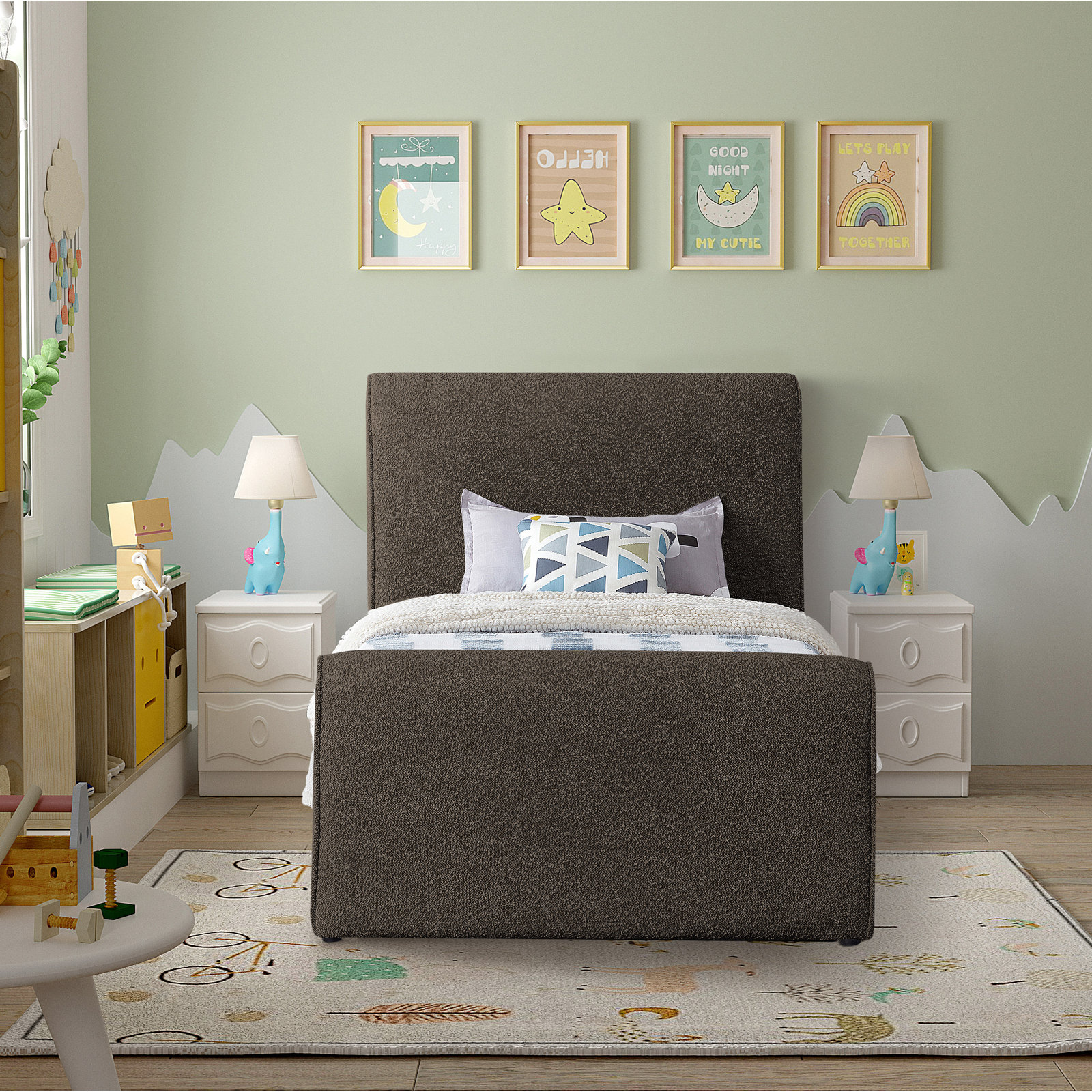 Chaylin Platform Bed, Brown Boucle Fabric, Full