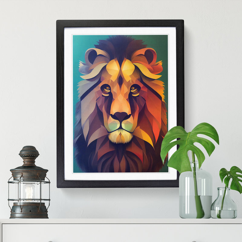Lion Portrait - Picture Frame Print, 46cm H x 34cm W x 2cm D, Walnut