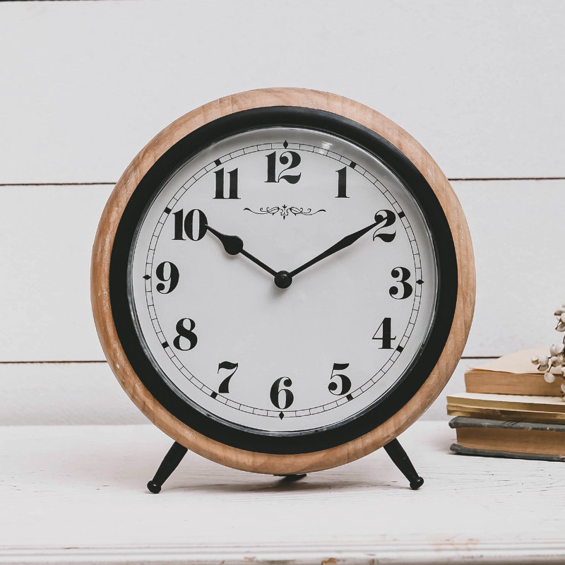 Analog Quartz Movement / Crystal Tabletop Clock in Natural/Black/Whitewashed