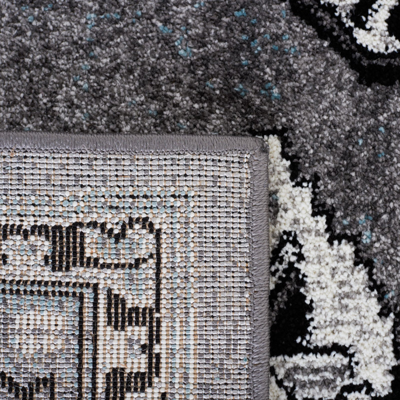 Evanoff 262 Area Rug In Grey / Black, Round 6'7"