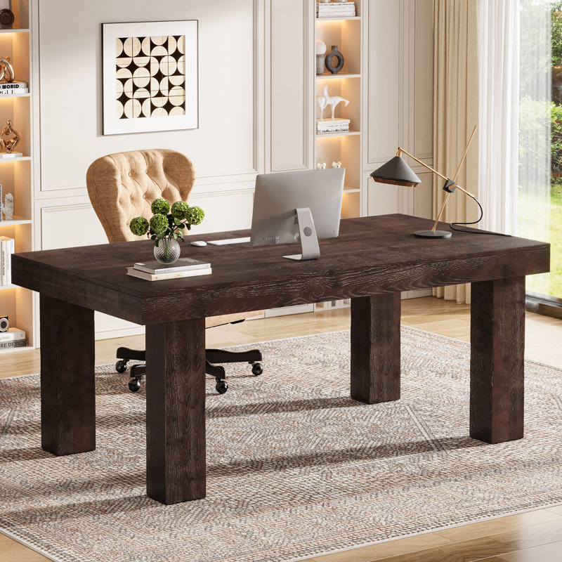 63'' Solid Wood Rectangle Computer Desk, Dark Walnut Brown