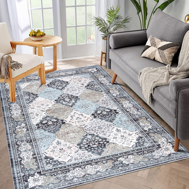 Rijvan Washable Floral Indoor Rug, Rectangle 4' x 6'