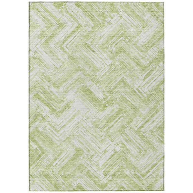 Tapis extérieur lavable à motif géométrique vert et ivoire 5 pi x 8 pi