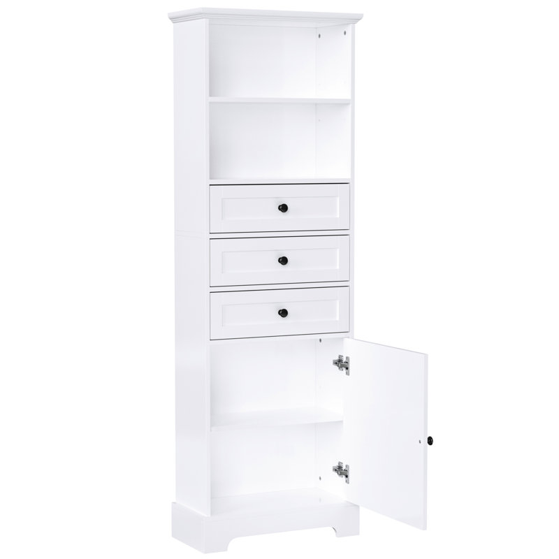 Armoire de rangement blanche avec 3 tiroirs, tablettes réglables, surface lisse à finition eau, pour salle de bain, bureau