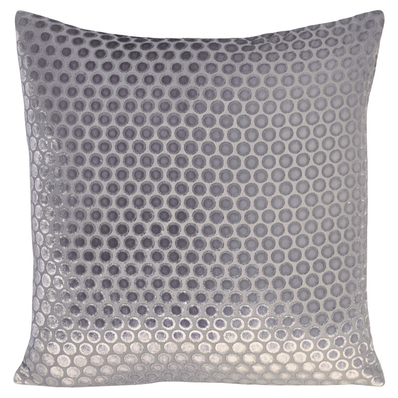 Dots Square Velvet Pillow Cover & Insert, Silver, 18"H x 18"W