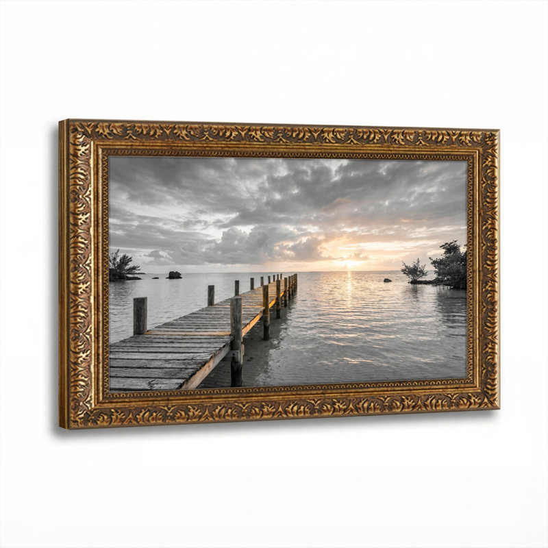 Art mural en toile noyer doré encadré pour le salon, la chambre à coucher, le bureau ou le vestibule - décoration murale décorative avec coucher de soleil