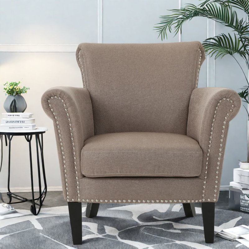 Chaises d'appoint de confort, chaise cloutée moderne en tissu 31 po pour la maison