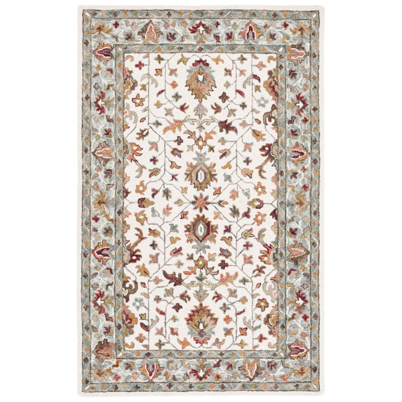 Hand Tufted Wool/Cotton Oriental Rug in Ivory/Grey, Rectangle 8' x 10'