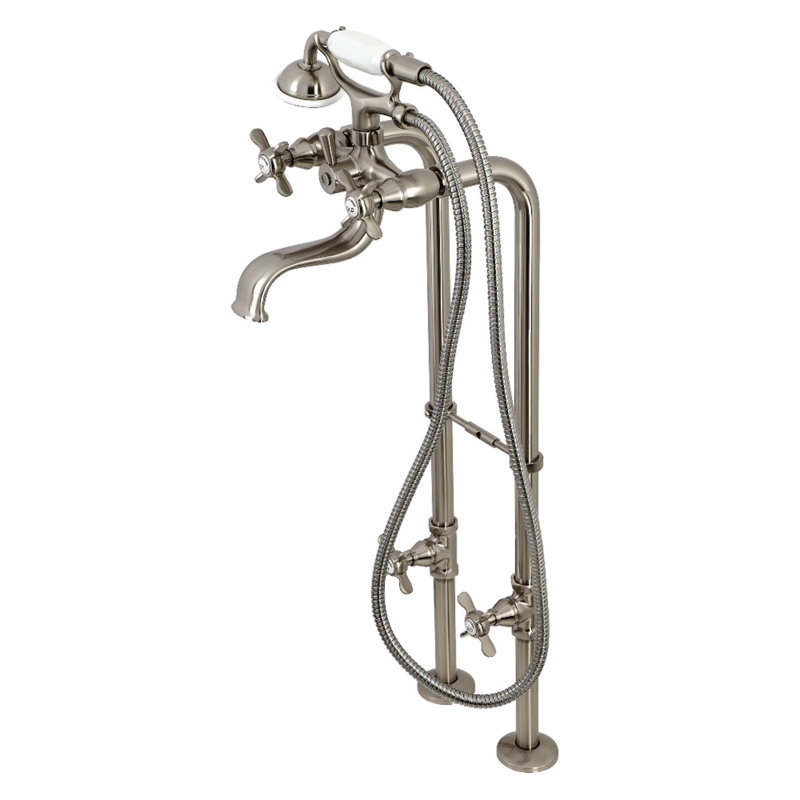 Kingston Brass Essex Three-Handle 2-Hole Freestanding Clawfoot Tub Faucet Package with Supply Line and Stop Valve