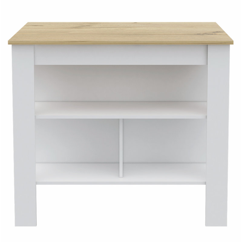 Versatile 7-Shelf 4-Door Kitchen Set with Island and Wall Cabinet for All, White/Natural