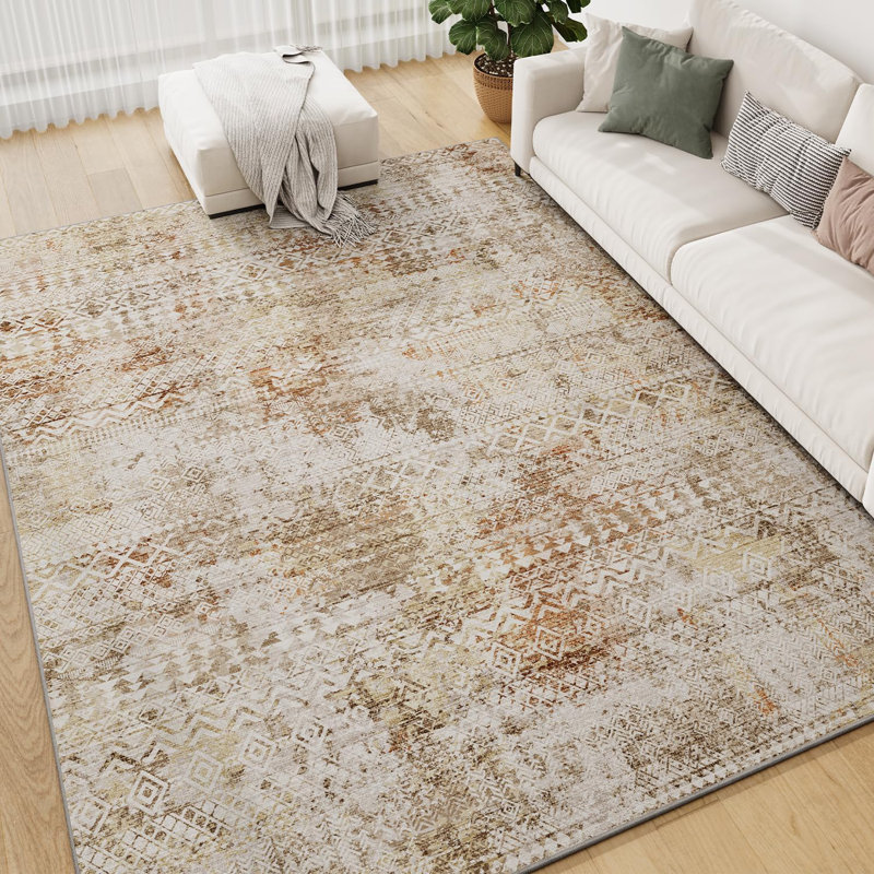 Tapis délavé à motif géométrique délavé, Rectangulaire 8 pi x 10 pi