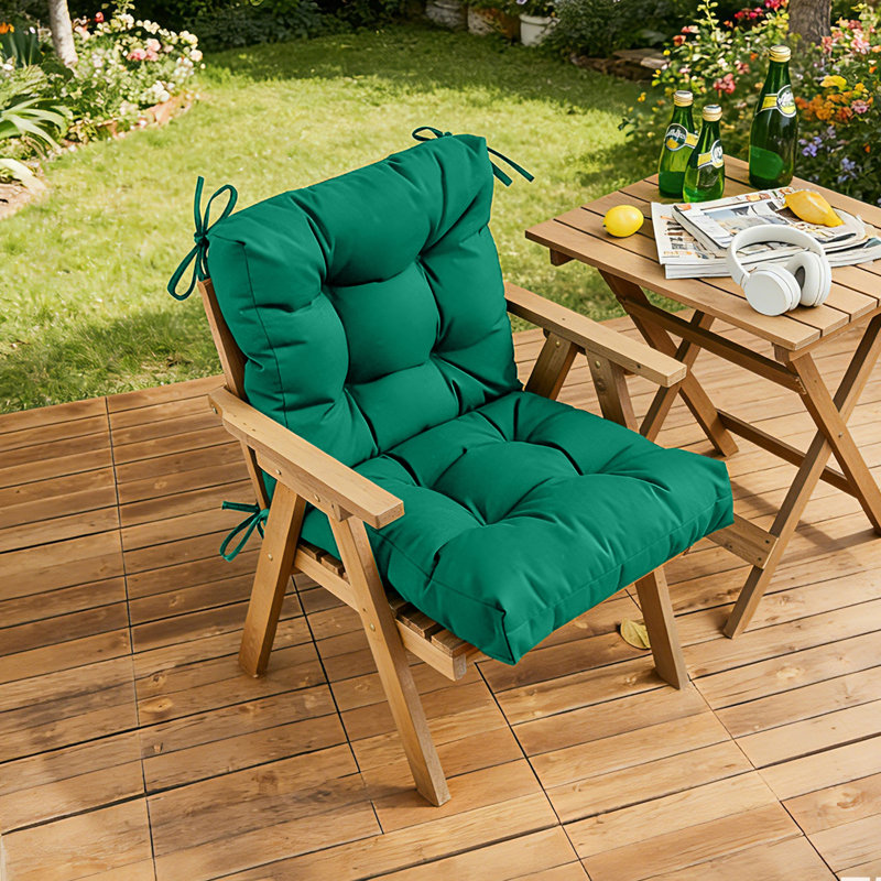 Outdoor Chair Cushions, 20x4 Inches Water-Resistant Fade-Resistant Patio Seat Pads With Straps, 100% Polyester Non-Removable Cover, Recycled Filling For Patio, Deck, Garden Chairs,Hunter Green