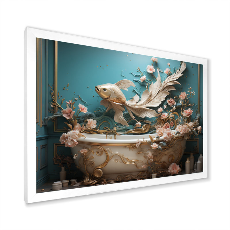 Art déco de salle de bain II - Art mural de salle de bain, H 30 po x l 40 po x P 1,5 po, Cadre simple blanc