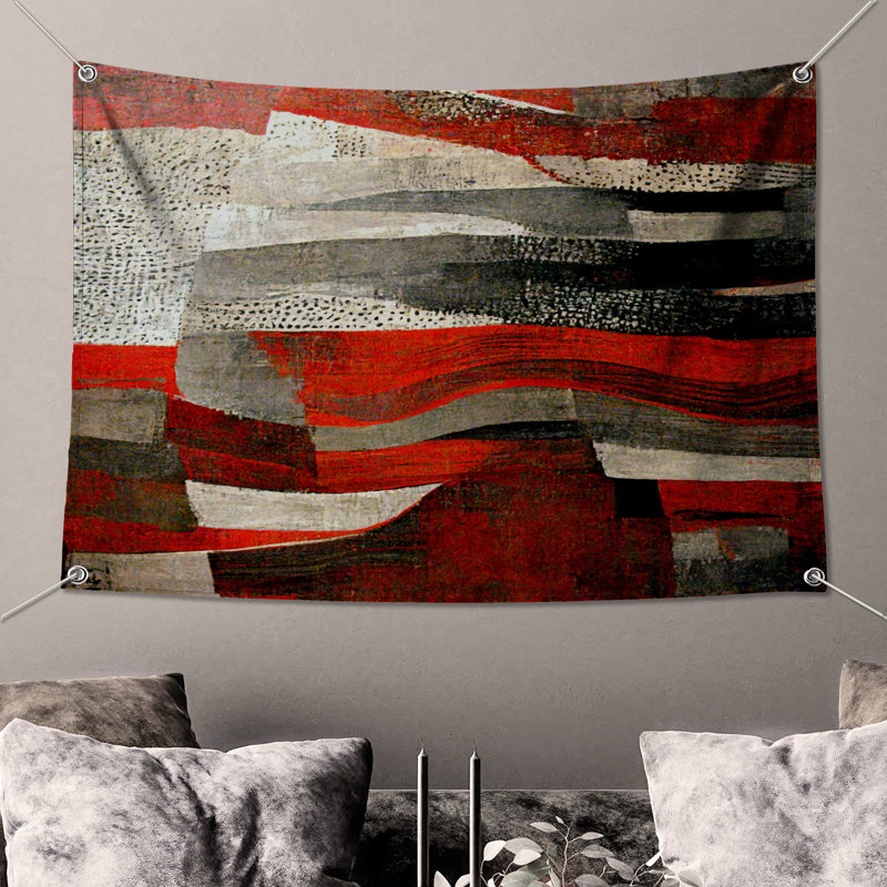 Tapisserie murale abstraite - art mural, H 68 po x l 80 po avec 4 œillets