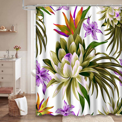 Rideau de douche imperméable à motif floral rétro avec 12 crochets