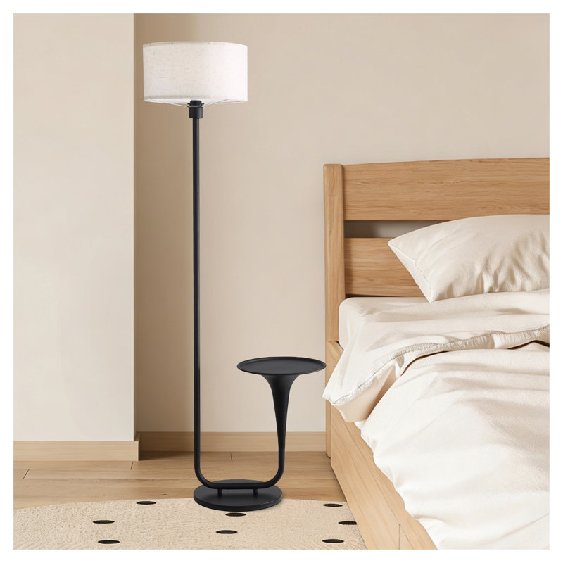 57.5'' Black Iron Floor Lamp with Side Table & Dimmable LED Light.  