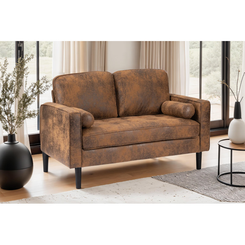 Baity Cushioned Loveseat Sofa, Microsuede Brown, 2