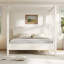 Lit plateforme à très grand lit en bois avec tête de lit et pieds de support, blanc crème (ETA: 4/30)