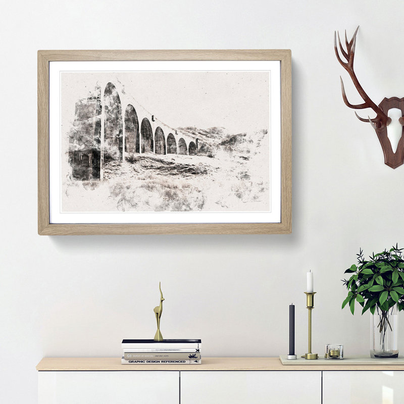 Glenfinnan Viaduct in Scotland - Picture Frame Painting Print, Oak Framed, 45cm H x 63cm W x 2cm D