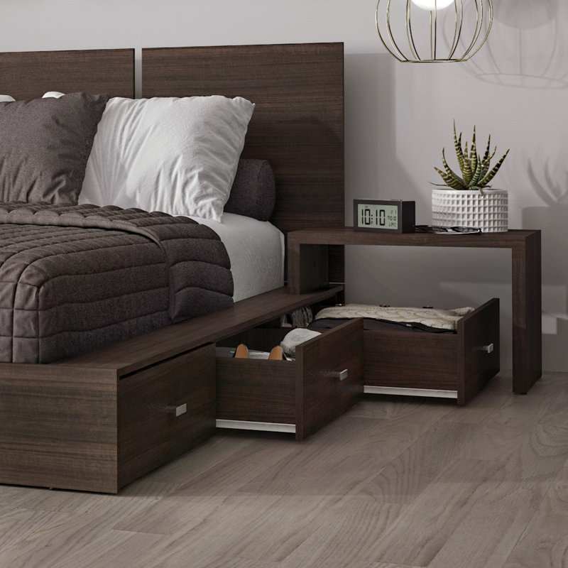 Delta Collection 6-Drawer Captain’s Storage Bed – Platform Bed with Headboard & 2 Drawerless Nightstands – No Box Spring Required