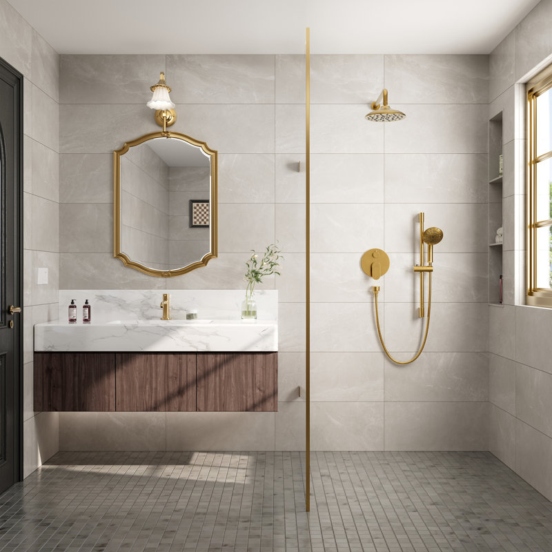 Brushed Gold Adjustable Rain Shower System with Handheld