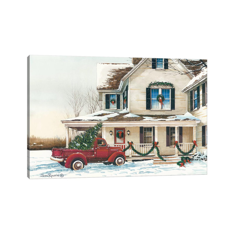 «Préparatifs pour Noël» par John Rossini - peinture sur toile tendue, H 26 po x l 40 po x 1,5 po