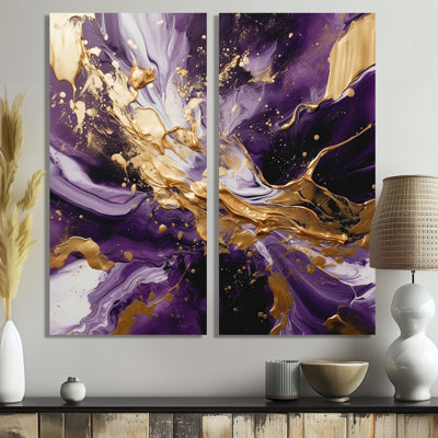 Purple And Gold Liquid Magic III - Purple Modern Wall Art 2-Panels