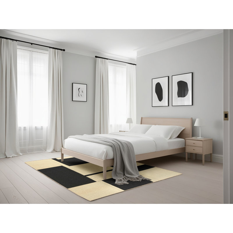 Tapis contemporain noir / beige, Rectangle 5 pi x 7 pi