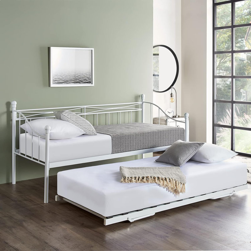 Antwerp Metal Daybed with Trundle and Mattress, White