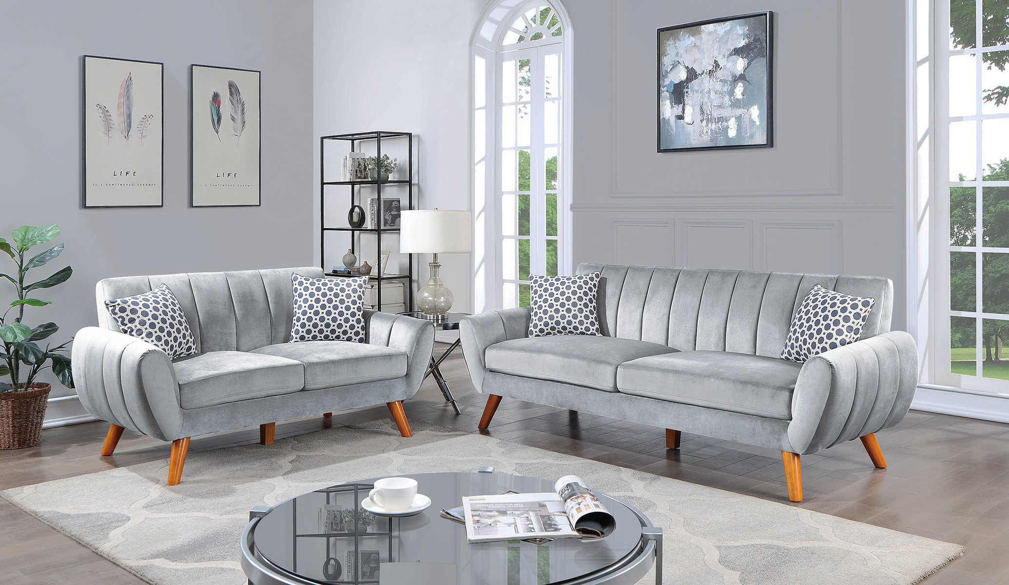 Latitude Run® Contemporary 2-Pcs Sofa Set Living Room Furniture Light ...