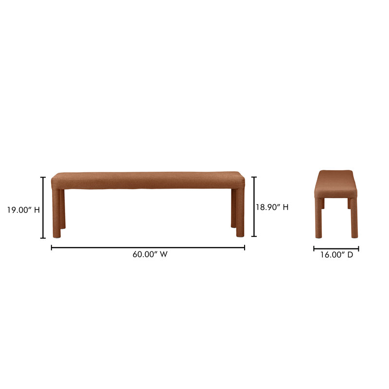 Dotty Upholstered Dining Bench, Rust Basketweave