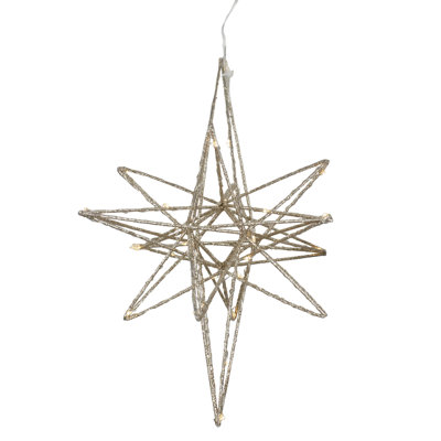 12" LED Lighted B/O Gold Glittered Geometric Star Christmas Decoration - Warm White Lights