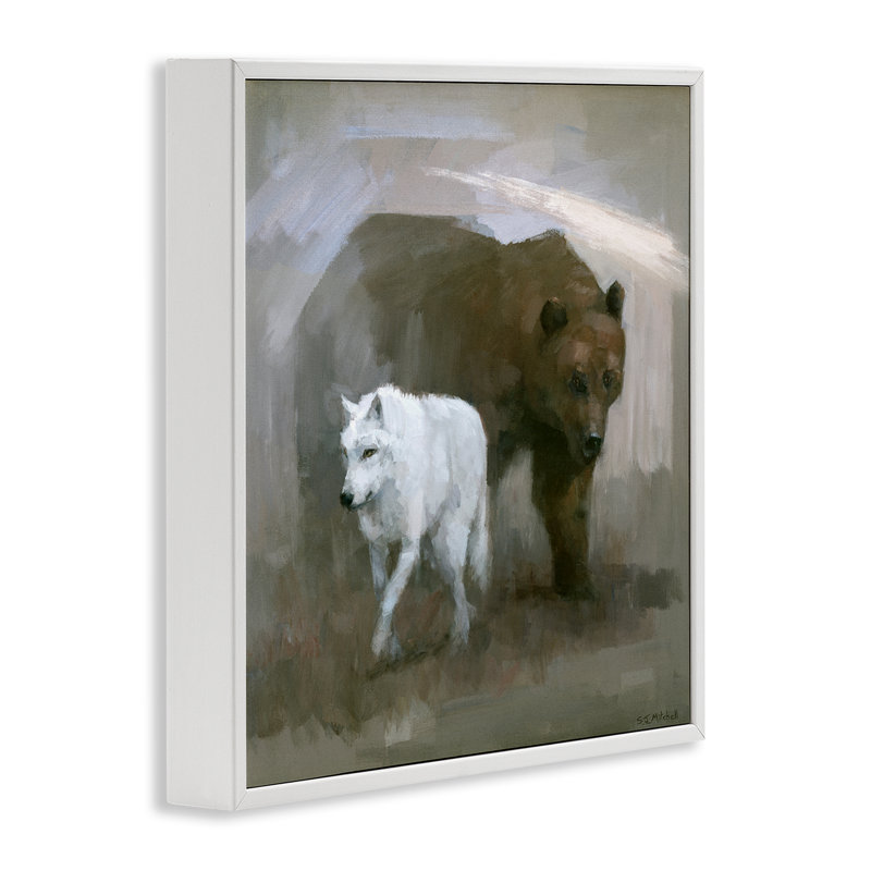 «Wolf & Bear Impression», estampe numérique par Stephen Mitchell, Giclée encadrée blanc bord de mer, H 24 po x l 24 po
