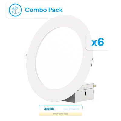 Ensemble de 6 lumières encastrées à DEL Infibrite avec lumière blanche froide 4000 Kelvin, 12 watts, 1050 lumens, intensité variable, intensité humide, ensemble de 6