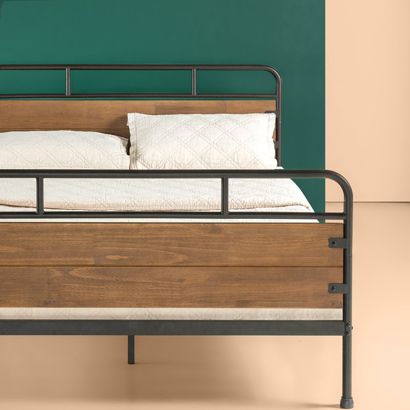 Parthenon Industrial Metal Bed Frame with Wood Detail Head and Foodbaord, Kingsize (5')