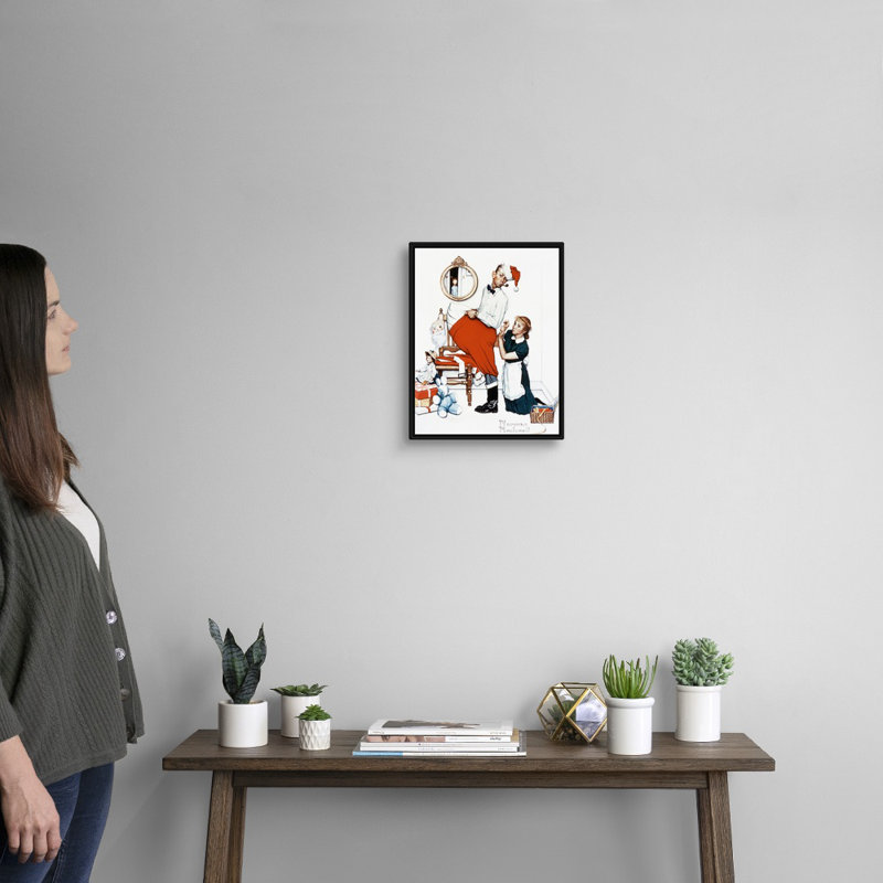«Santa's Surprise», art mural sur toile, Cadre flottant noir, H 16 po x l 13 po x P 1,75 po