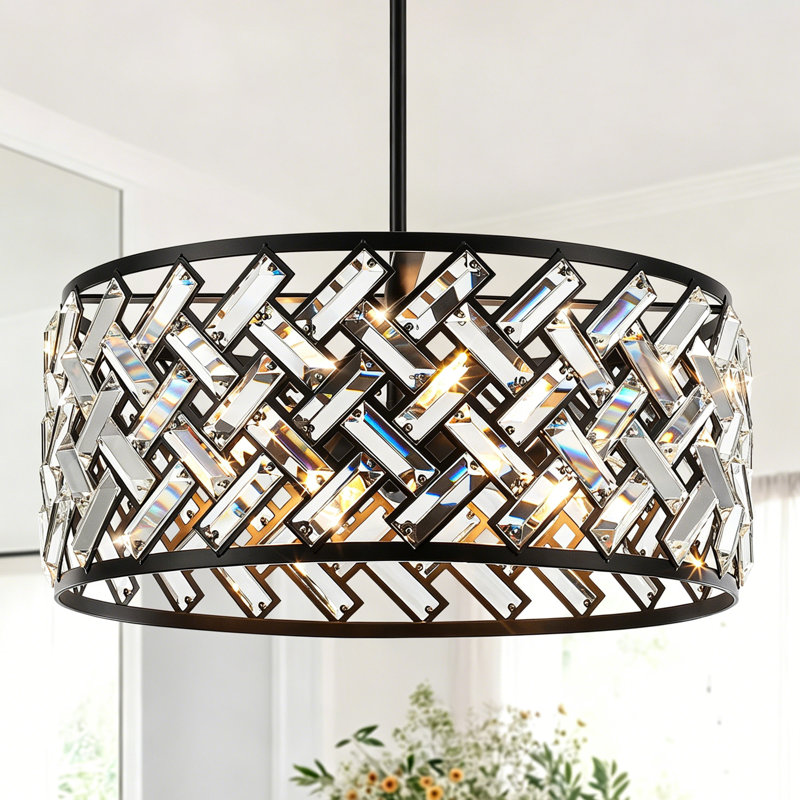 Lustre 5 lumières moderne en cristal noir à intensité variable, luminaire suspendu à hauteur ajustable pour îlot de cuisine