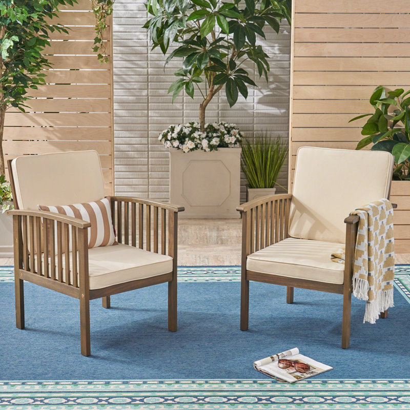 Sikeston Acacia Outdoor Lounge Chair, Gray, Cream