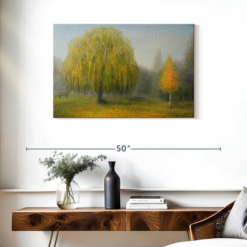 Misty Willow Tree, peinture, H 24 po x l 36 po